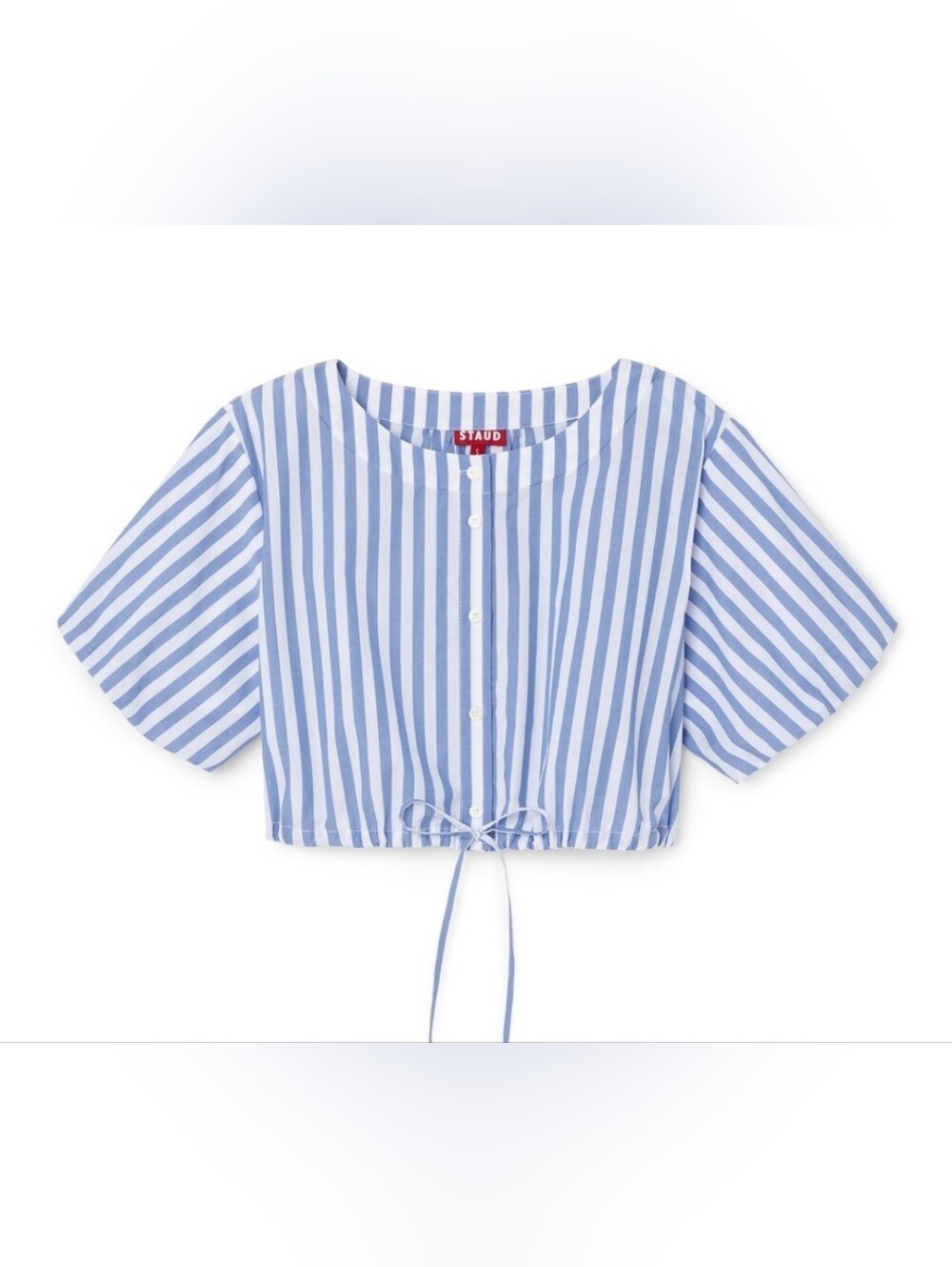 STAUD Ellington Blue & White Striped Crop Button-Front Top.